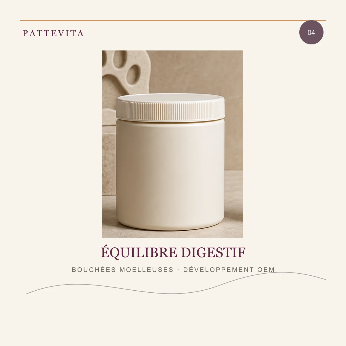 Présentation éditoriale de Bouchées moelleuses — Équilibre digestif pour une gamme en marque blanche