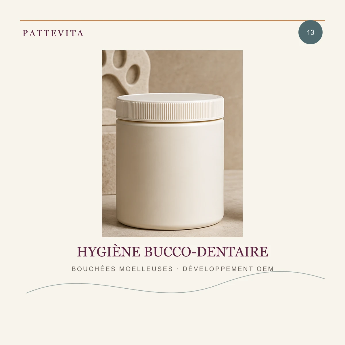 Présentation éditoriale de Bouchées moelleuses — Hygiène bucco-dentaire pour une gamme en marque blanche