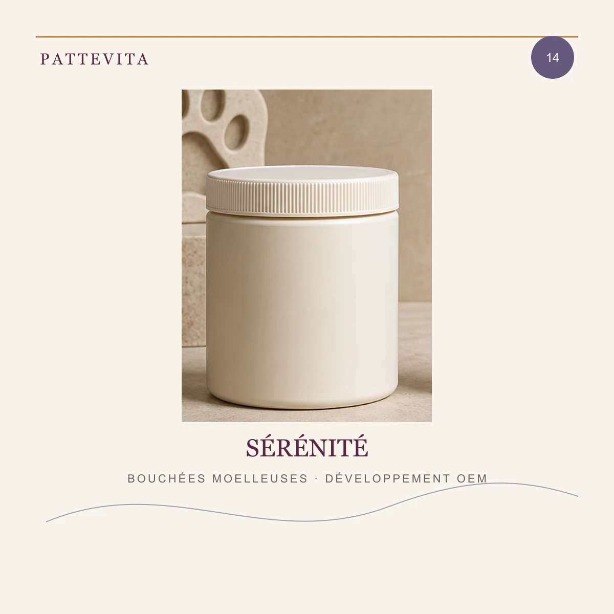 Présentation éditoriale de Bouchées moelleuses — Sérénité pour une gamme en marque blanche
