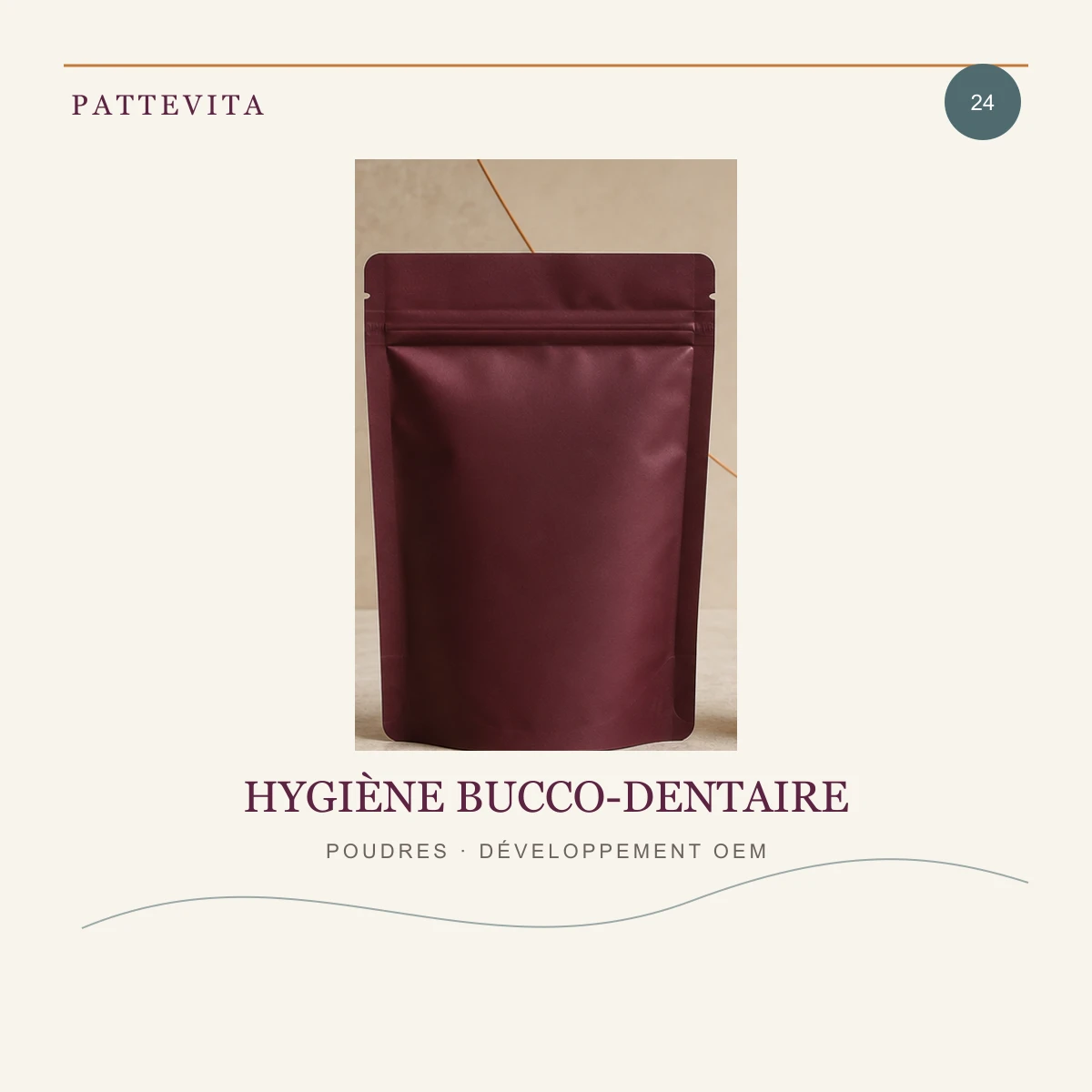 Présentation éditoriale de Poudres — Hygiène bucco-dentaire pour une gamme en marque blanche