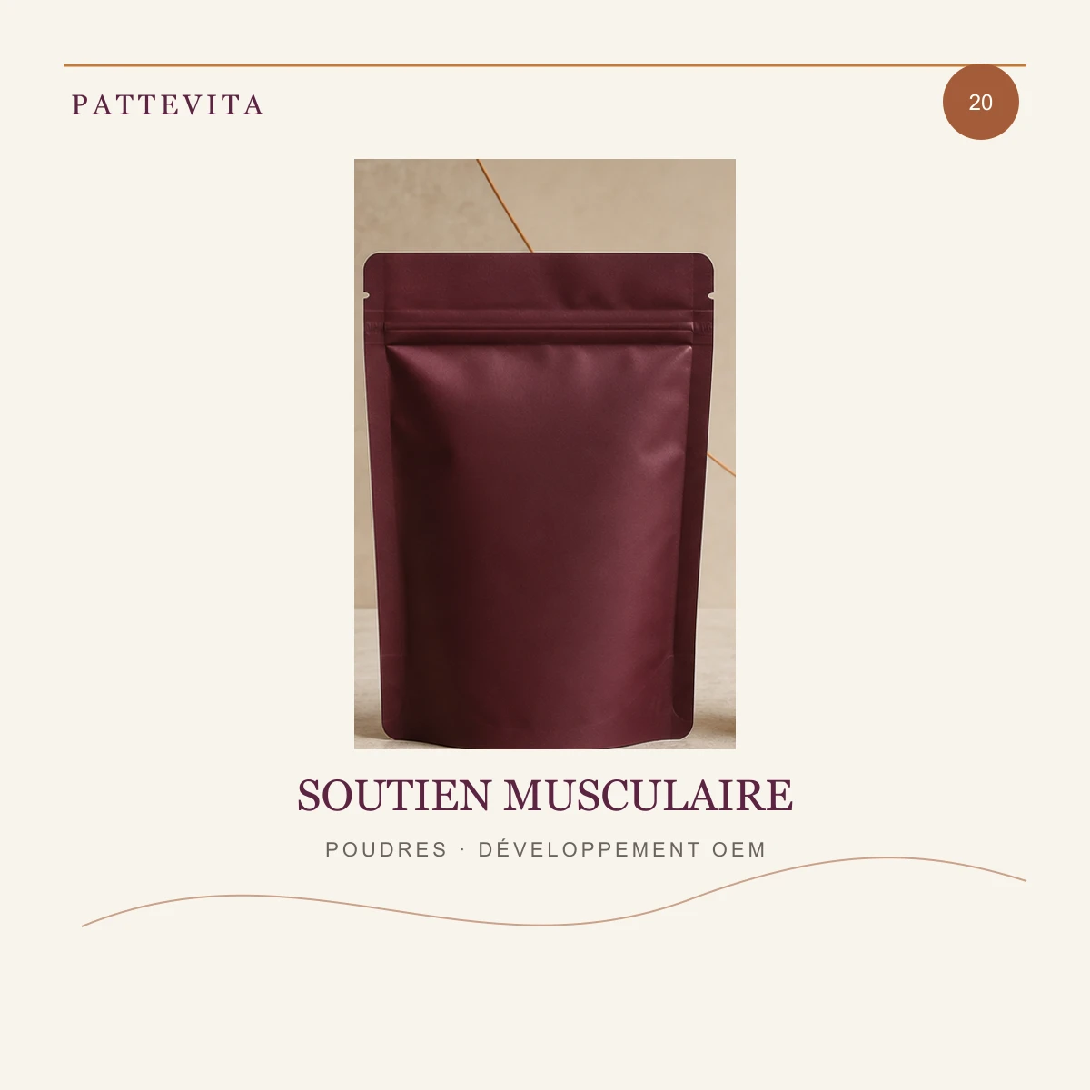 Présentation éditoriale de Poudres — Soutien musculaire pour une gamme en marque blanche