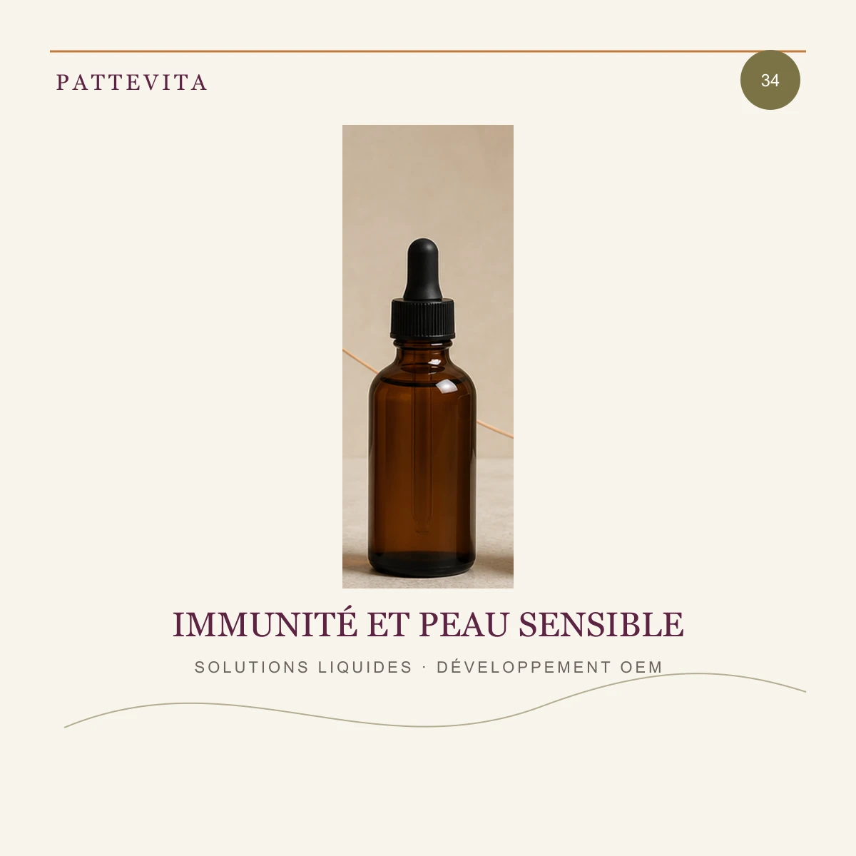 Présentation éditoriale de Solutions liquides — Immunité et peau sensible pour une gamme en marque blanche