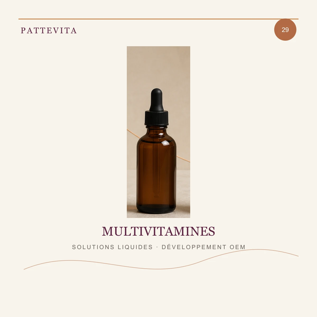 Présentation éditoriale de Solutions liquides — Multivitamines pour une gamme en marque blanche